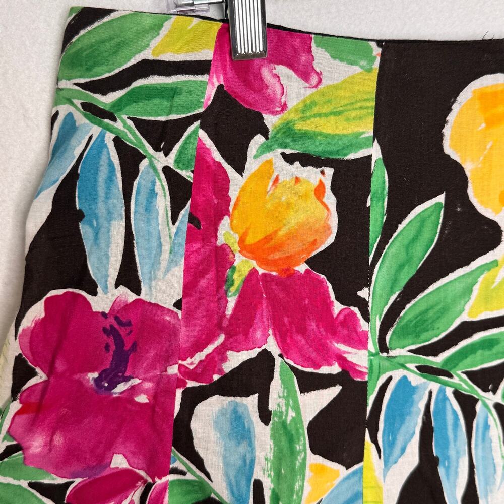 Lauren Ralph Lauren 2000s Floral Cotton Pleated Skirt Black Multicolor Size 14 - Picture 7 of 14